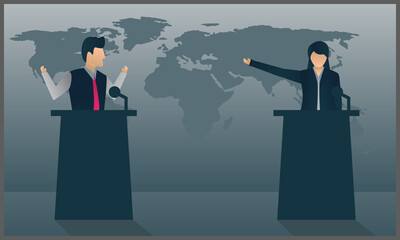 vector illustration of business woman having heated discussion at panel discussing
