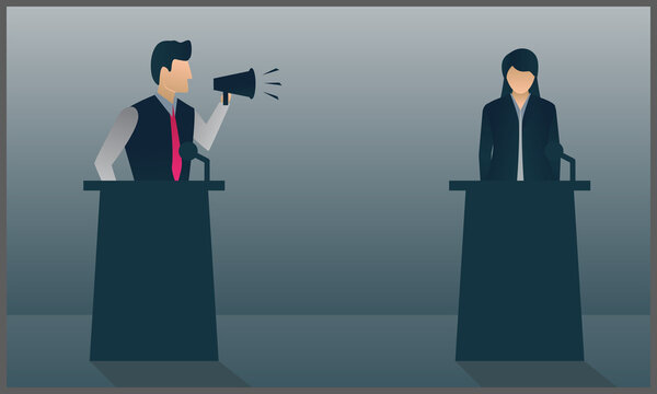 vector illustration of businessman having heated discussion at panel discussion