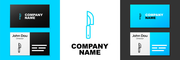 Fototapeta na wymiar Blue line Knife icon isolated on white background. Cutlery symbol. Logo design template element. Vector.
