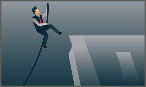 
vector illustration of businessman pole vaulting towards his success goal