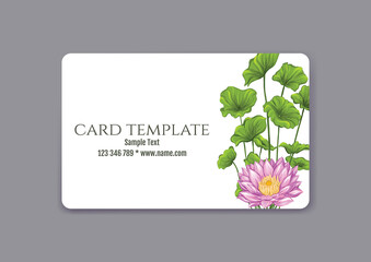 Plastic debit or credit, pass, discount, membership card template with tropical plants in natural color on white background. Vector illustration.