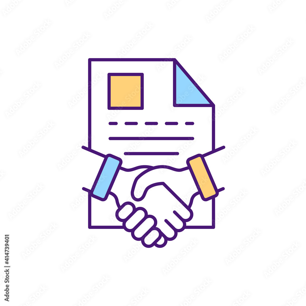 Poster documents agreement rgb color icon. contract management processes. signing official agreement docume