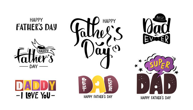 Set of Calligraphy and hand drawn lettering for Happy Father's Day. Isolated vector illustration for card, postcard, poster, banner.