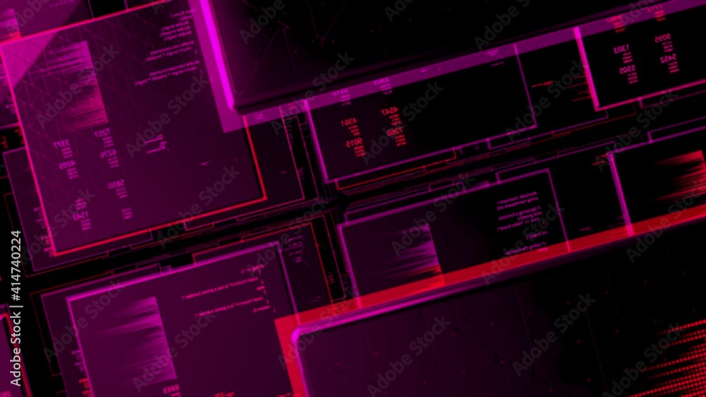 Poster flying through endless digital screens with numbers and graphs, seamless loop. animation. technologi