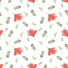 Watercolor red flowers seamless pattern. Watercolor fabric. Repeat rose flowers. Use for design invitations, birthdays