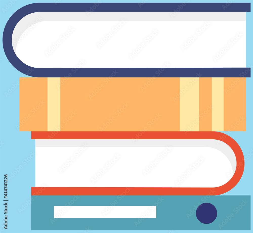 Poster set of colored books icons in flat design cartoon style. horizontal stack of various textbooks lying