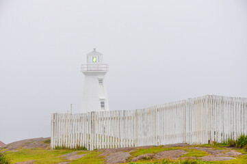 A foggy day at the lighthouse at Cape Spear, Newfoundland, the easternmost point in North America.
