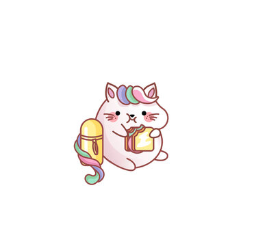 Cat Kitty kitten coffeebreak sandwich thermos picnic kawaii chibi Japanese style Emoji character sticker emoticon mascot
