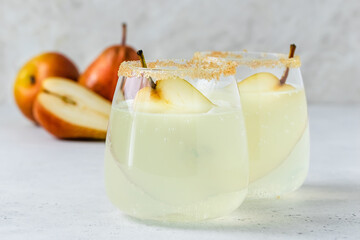 Winter spiced pear cocktail. Space for text.