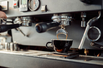 coffee making staff in cafe, espresso machine