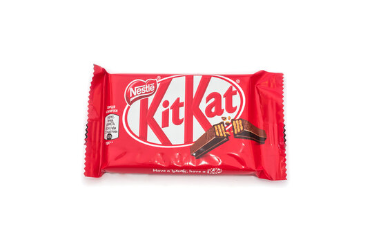 Kiev, Ukraine - February 17, 2021: Kit-kat chocolate bar isolated on white