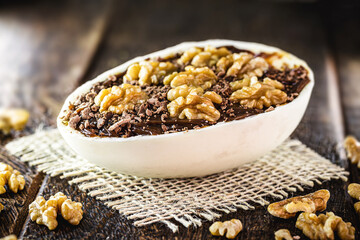 spoon easter egg stuffed with white chocolate and nuts, easter dessert typical Brazilian food.