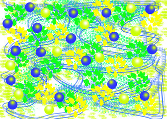 Balls and colorful leaves on a colored background