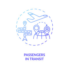 Passenger in transit concept icon. Service optimization. Business travel during covid 19 idea thin line illustration. New safety measures. Waiting area. Vector isolated outline RGB color drawing.