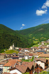 Fototapeta premium Mountain landscape at summer along the road to Mortirolo pass