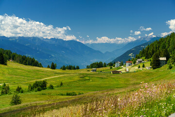 Fototapeta na wymiar Mountain landscape at summer along the road from Mortirolo pass to Aprica