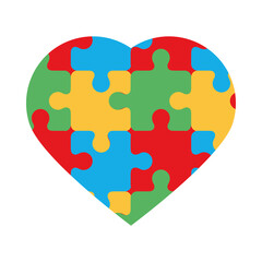 puzzles pieces in heart white background