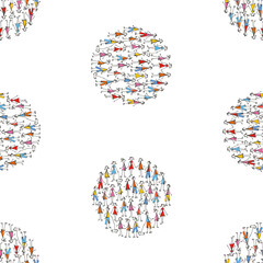 Seamless pattern of crowd cartoon people in circle
