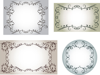 Set of vector decorative cards with floral vintage elegant frames