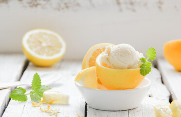 Zitroneneis Eis Zitronensorbet Sorbet Eiscreme Eisbecher Zitrone