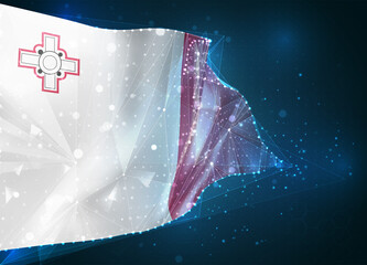 Malta, vector flag, virtual abstract 3D object from triangular polygons on a blue background