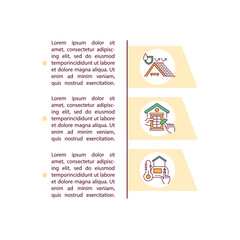 Naklejka premium Weatherization concept icon with text. Climate change PPT page vector template. Home energy audit. Environmental protection, Brochure, magazine, booklet design element with linear illustrations