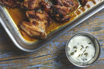 Homemade Roasted Chicken Wings on Baking Tray