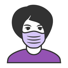 Woman in face mask to prevent disease COVID-19.Black silhouette girl avatar.People  wearing protective surgical mask.Outline vector flat .