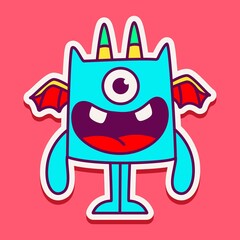 cute monster cartoon doodle design for coloring, backgrounds, stickers, logos, symbol, icons and more