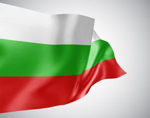 Bulgaria , vector flag with waves and bends waving in the wind on a white background.