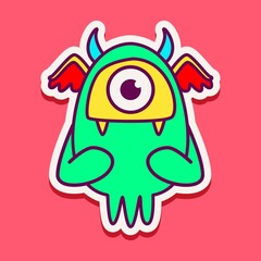 cute monster cartoon doodle design for coloring, backgrounds, stickers, logos, symbol, icons and more