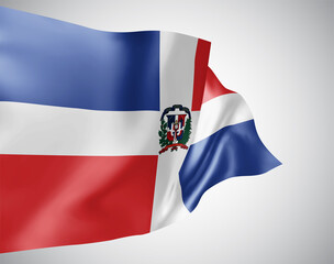 Dominican Republic, vector flag with waves and bends waving in the wind on a white background.
