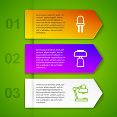 Set line Light emitting diode, Table lamp and . Business infographic template. Vector.