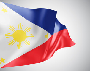 Philippines, vector flag with waves and bends waving in the wind on a white background.