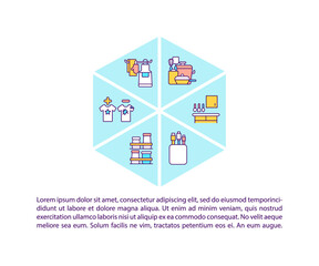 Fototapeta premium Decluttering tips concept icon with text. Start house clearing routine. Throwing out room trash. PPT page vector template. Brochure, magazine, booklet design element with linear illustrations