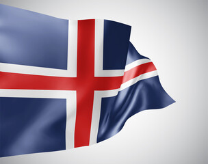 Fototapeta premium Iceland, vector flag with waves and bends waving in the wind on a white background.