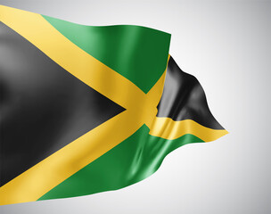 Jamaica, vector flag with waves and bends waving in the wind on a white background.