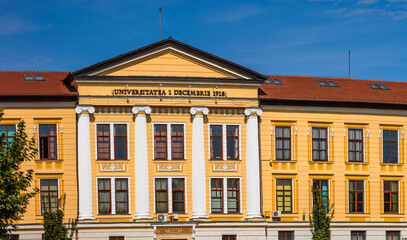 Architectural details, facade of the building of the 1 Decembrie 1918 University, Alba Iulia, Romania, 2021