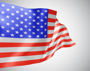 usa, america, vector flag with waves and bends waving in the wind on a white background.