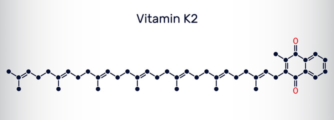 Vitamin K2, menachinon-7, MK-7 molecule. It is menaquinone. Skeletal chemical formula.