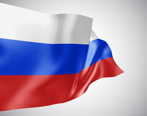 Fototapeta premium Russia, vector flag with waves and bends waving in the wind on a white background.