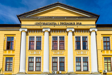 Architectural details, facade of the building of the 1 Decembrie 1918 University, Alba Iulia, Romania, 2021