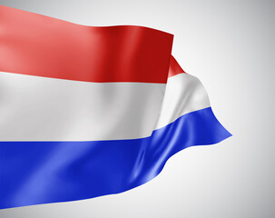Netherlands, vector flag with waves and bends waving in the wind on a white background.