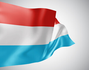 Fototapeta premium Luxembourg, vector flag with waves and bends waving in the wind on a white background.
