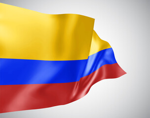 Colombia, vector flag with waves and bends waving in the wind on a white background.