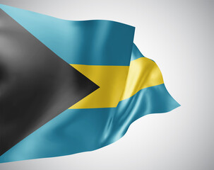 Bahamas, vector flag with waves and bends waving in the wind on a white background.