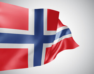 Norway, vector flag with waves and bends waving in the wind on a white background.