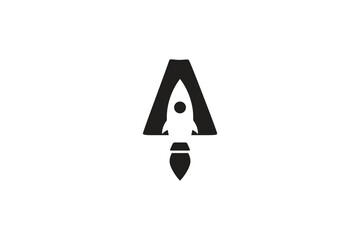 letter a rocket logo with negative space concept vector