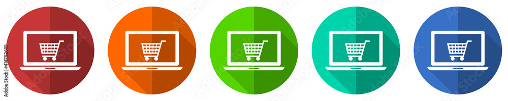 Poster online shop icon set, flat design vector illustration in 5 colors options for webdesign and mobile a
