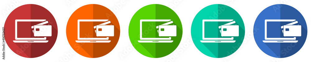 Poster online, mobile payment icon set, flat design vector illustration in 5 colors options for webdesign a